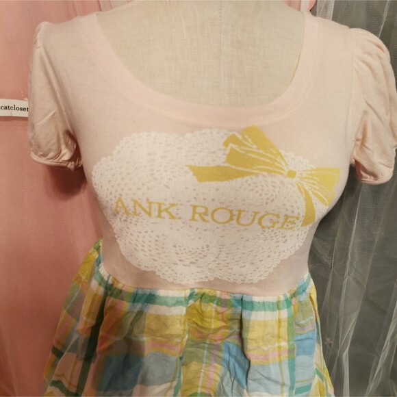 Ank Rouge Plaid Top Small Women's Blouse Top Pastel Kawaii Spring Party Mori Kei - Picture 3 of 11